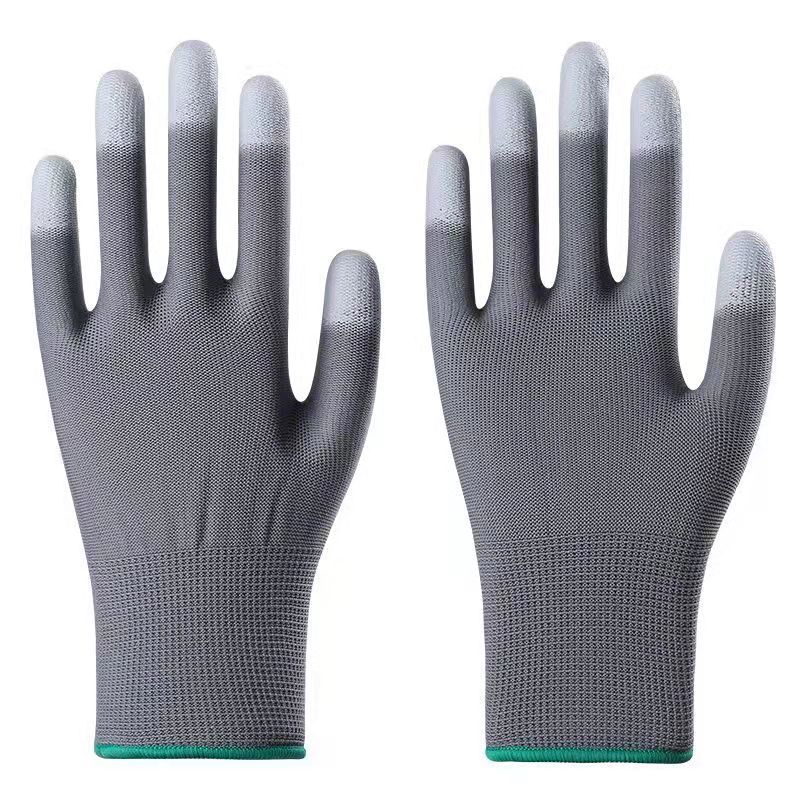 Gray nylon work glove with PU coated fingers