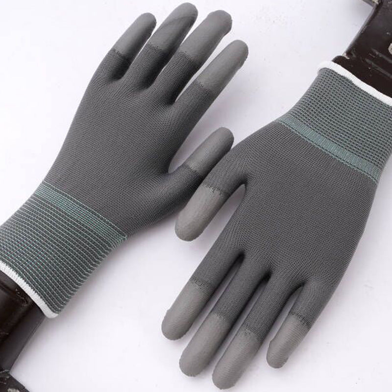 Gray nylon work glove with PU coated fingers