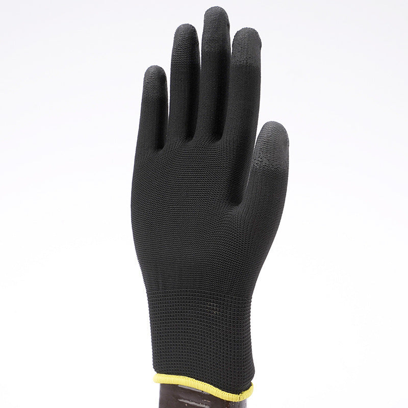 Black nylon work glove with PU coated fingers