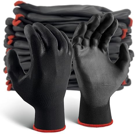 13-gauge nylon glove with black PU coated palm