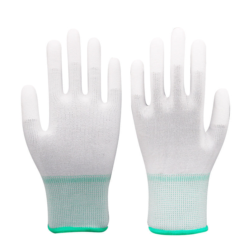 White nylon work glove with PU coated fingers