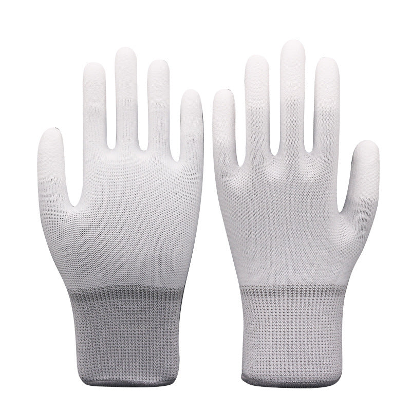 White nylon work glove with PU coated fingers