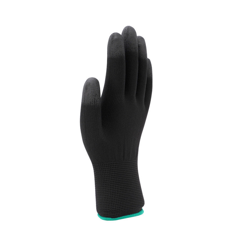 Black nylon work glove with PU coated fingers