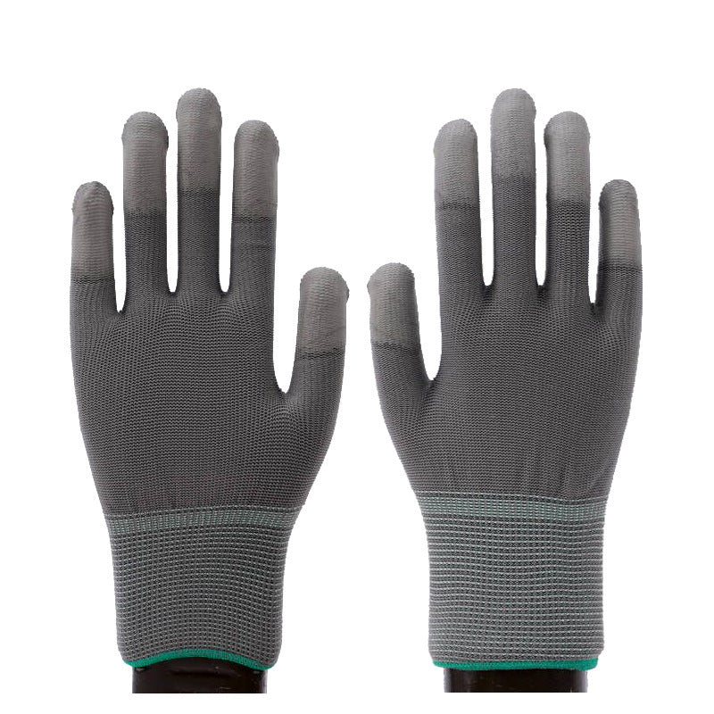 Gray nylon work glove with PU coated fingers