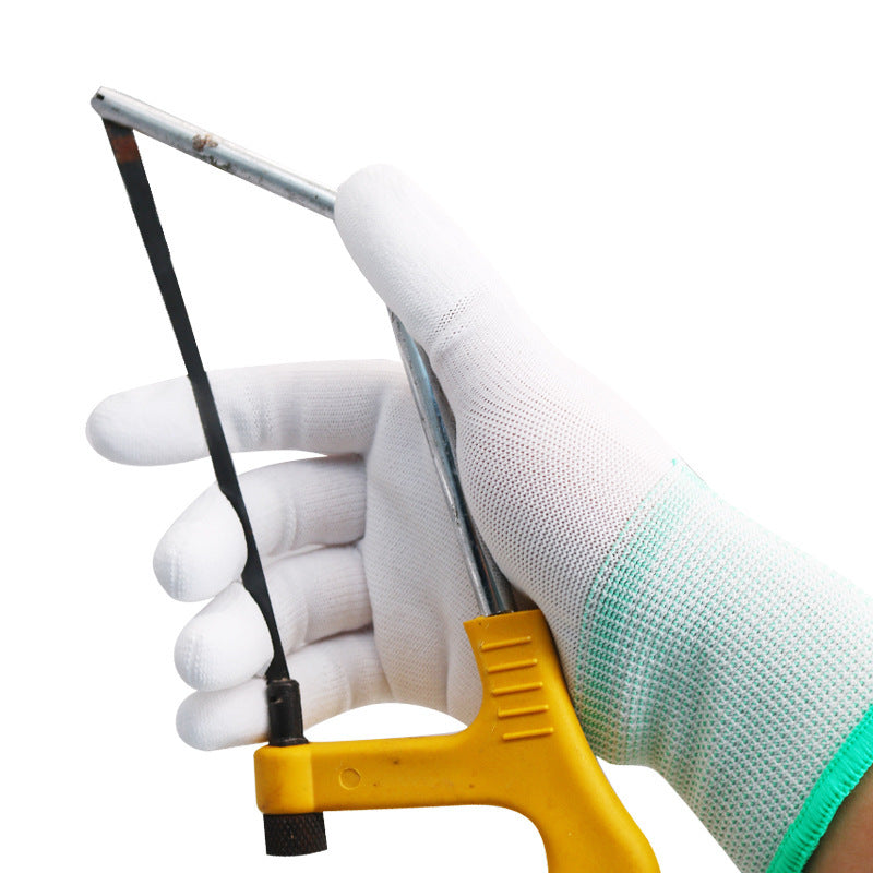 White nylon work glove with PU coated fingers