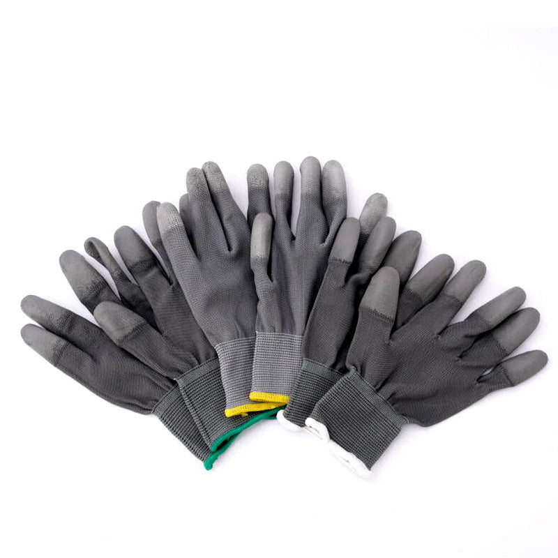 Gray nylon work glove with PU coated fingers