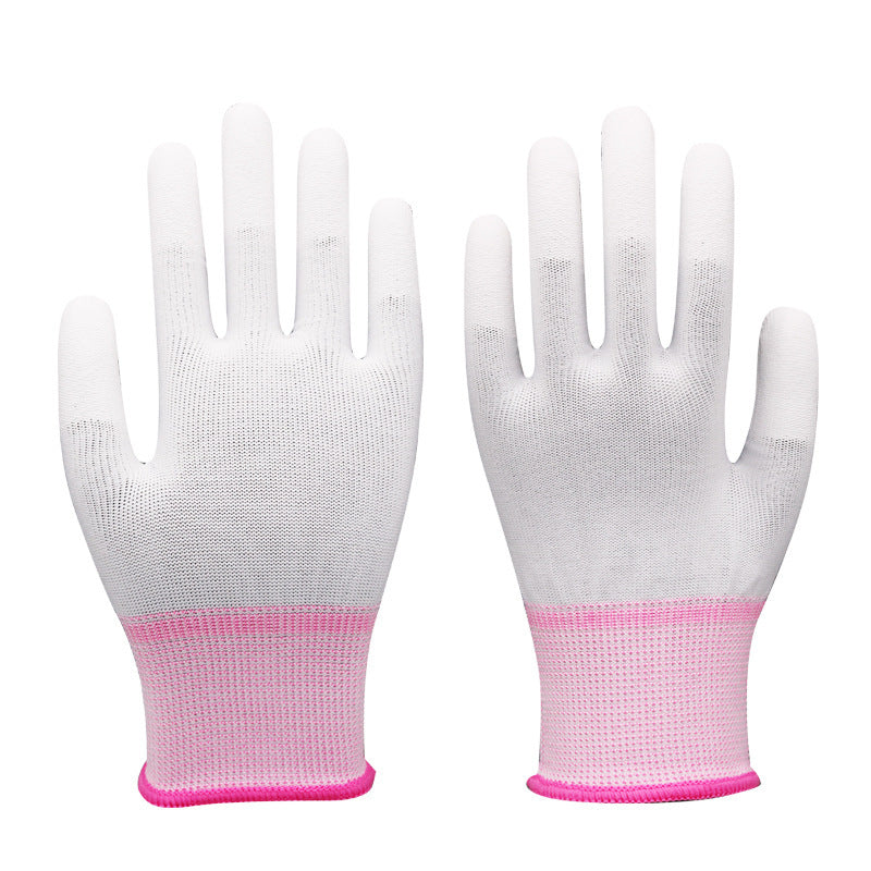 White nylon work glove with PU coated fingers