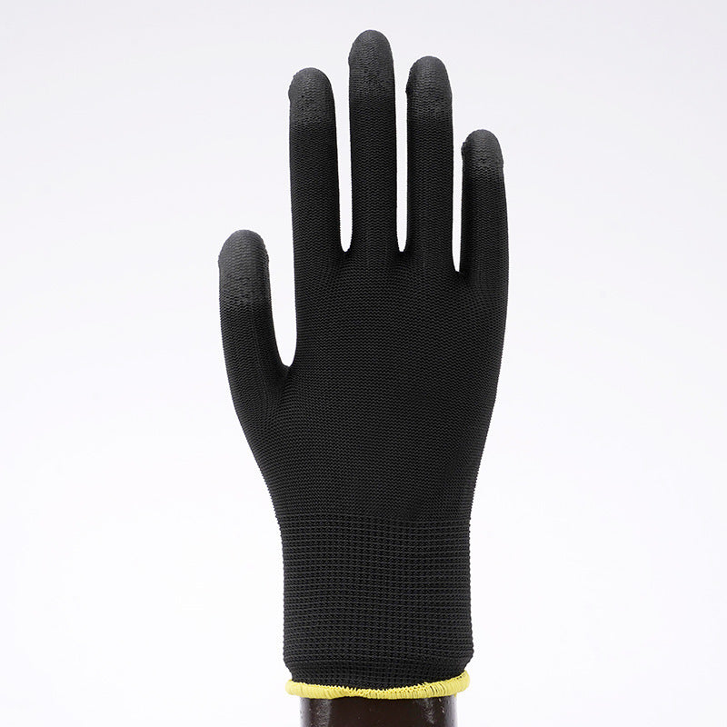 Black nylon work glove with PU coated fingers