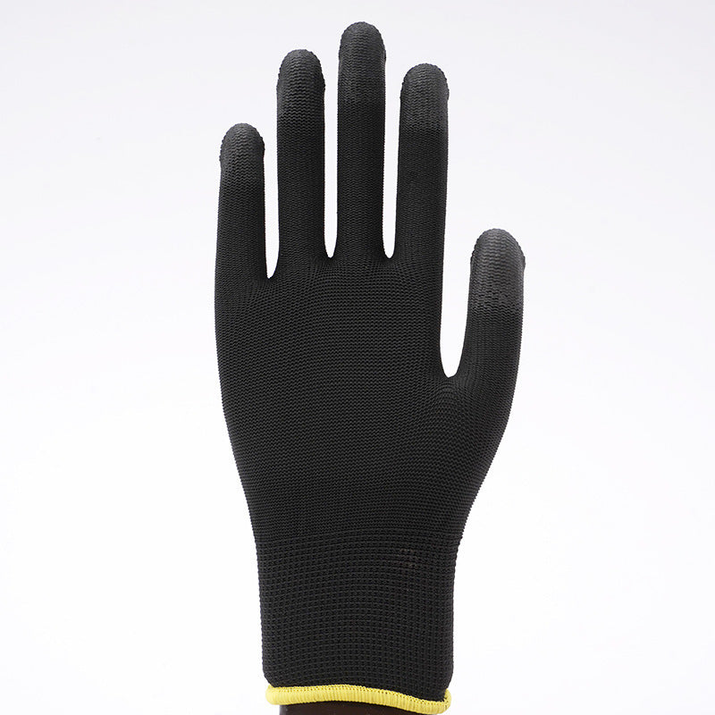 Black nylon work glove with PU coated fingers