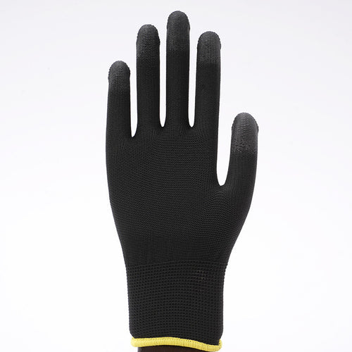 Black nylon work glove with PU coated fingers